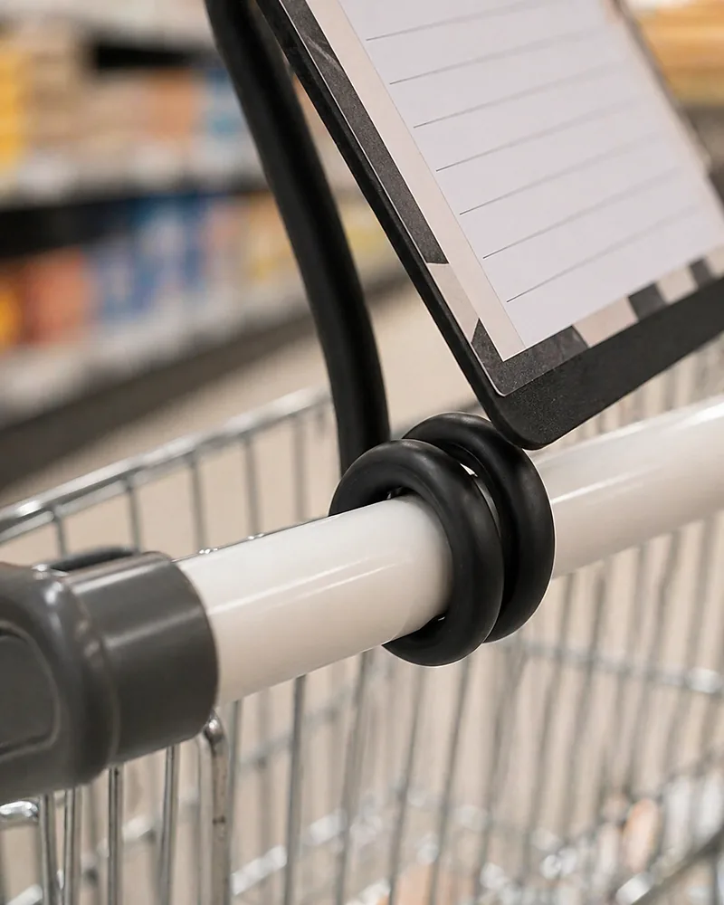 Twistaroo holding a shopping list on a trolley