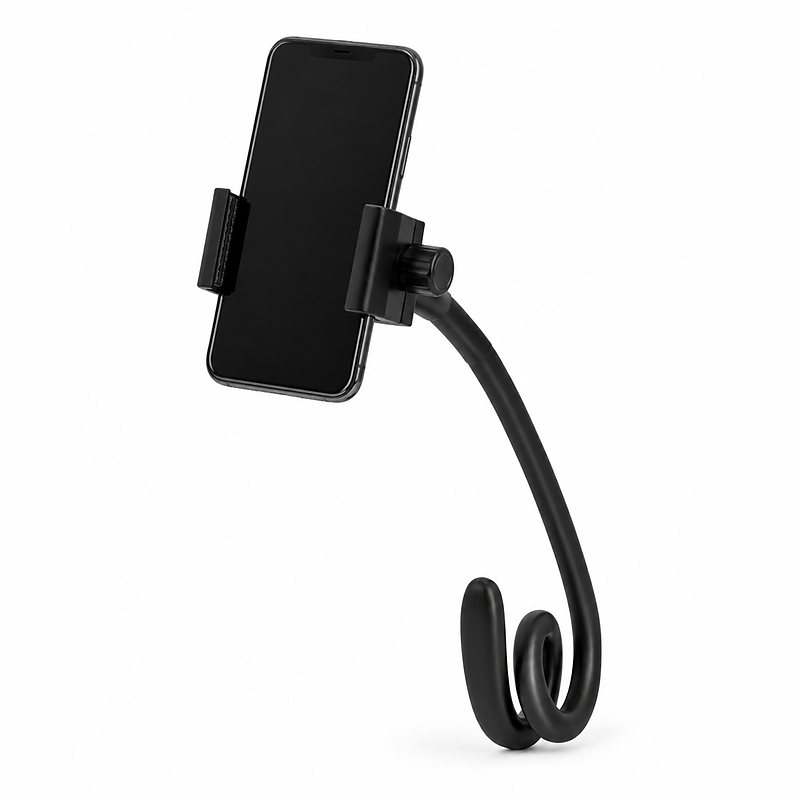 The Twistaroo phone holder with its padded phone cradle and flexible rod