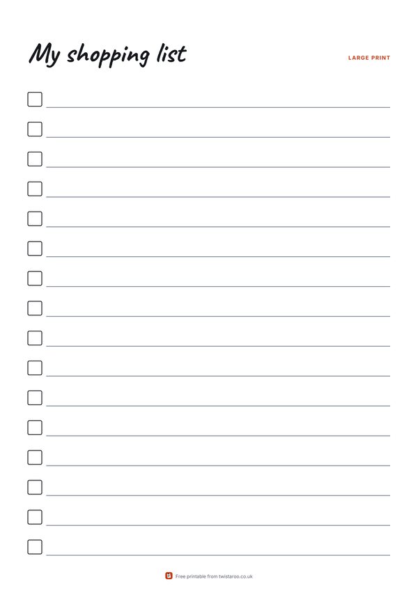 Preview of the large print list printable