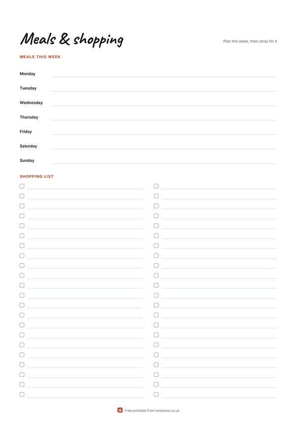 Preview of the meal planner and list printable