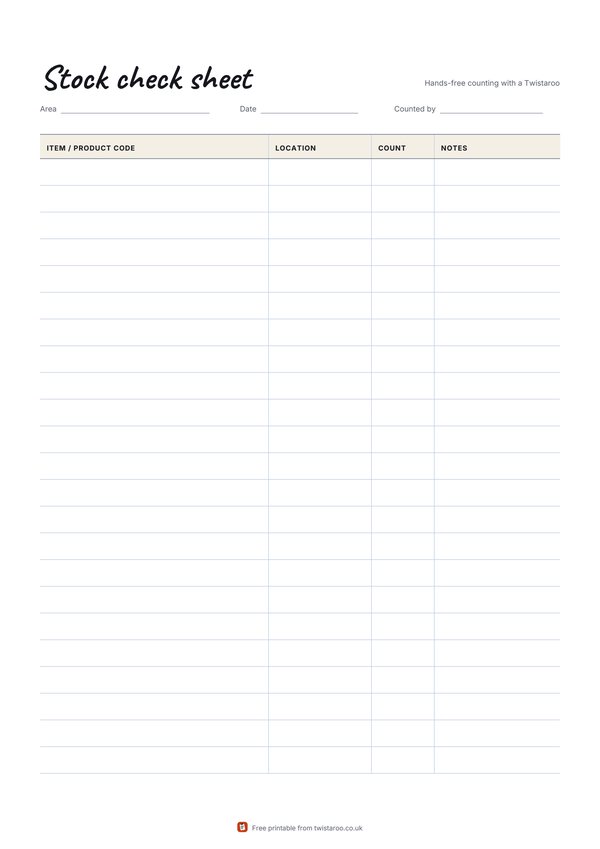 Preview of the stock check sheet printable